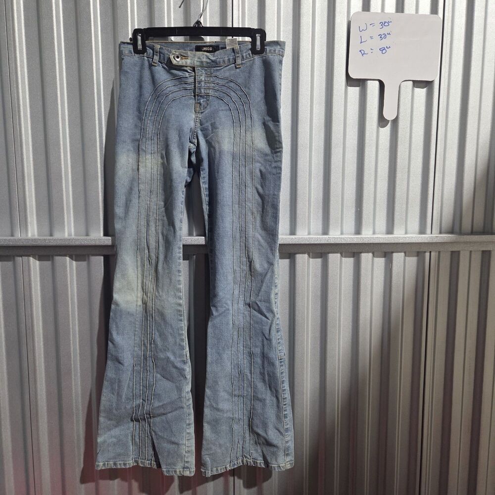 Vtg Y2K JNCO Girlie Horseshoe Flare Jeans Size 7 30x32 Low Rise 8" Light Wash...
